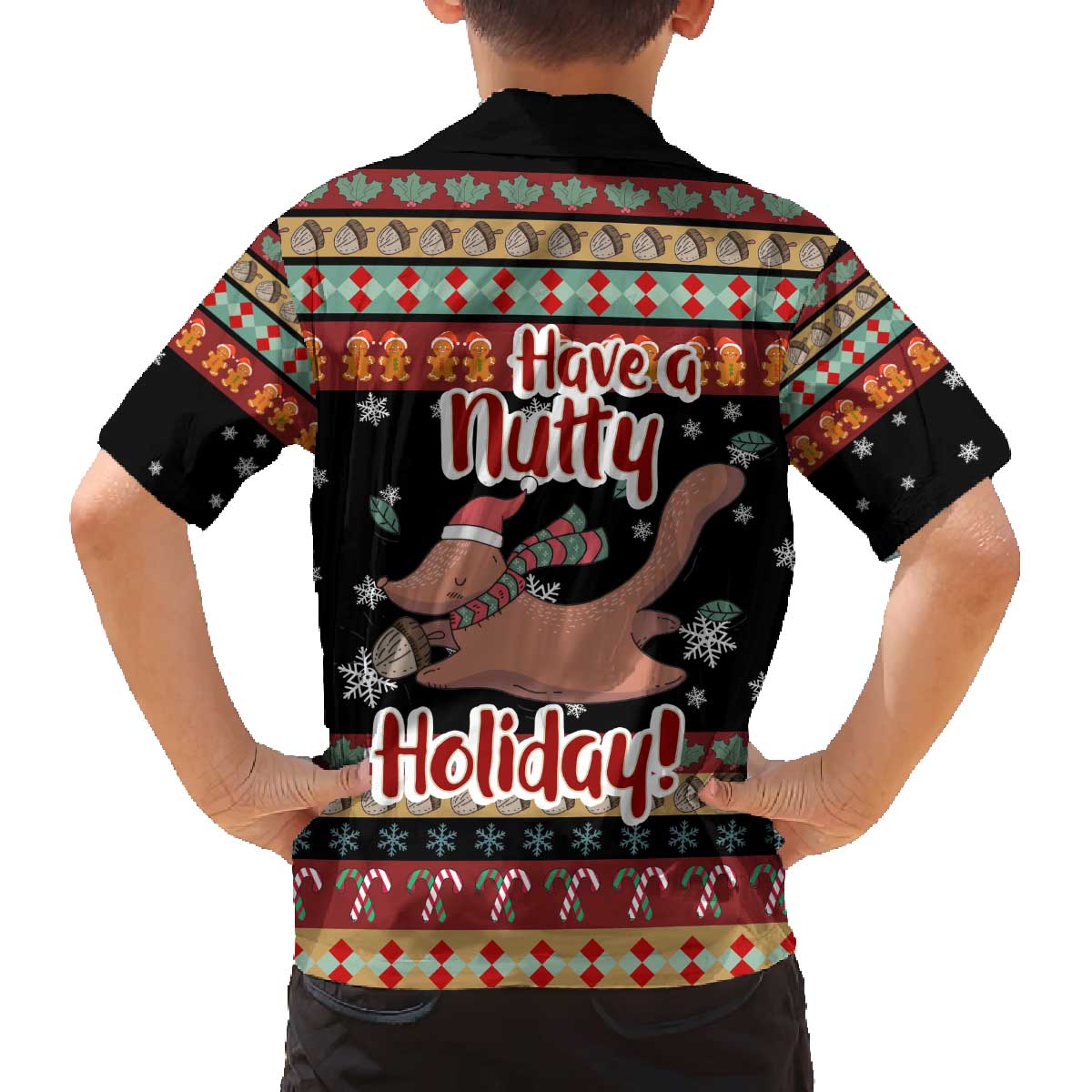 Have A Nutty Holiday Christmas Family Matching Off The Shoulder Long Sleeve Dress and Hawaiian Shirt Xmas Holiday Patterns - Wonder Print Shop