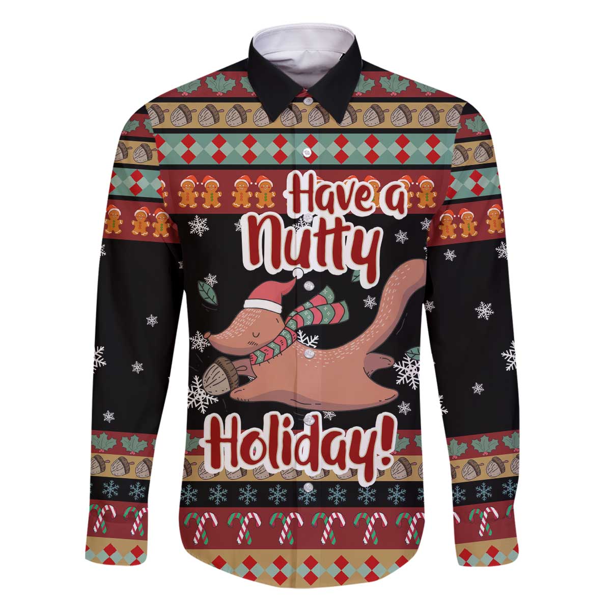 Have A Nutty Holiday Christmas Family Matching Off The Shoulder Long Sleeve Dress and Hawaiian Shirt Xmas Holiday Patterns - Wonder Print Shop