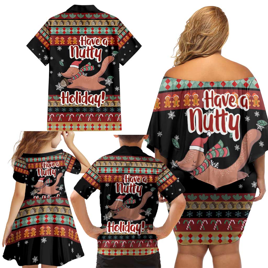 Have A Nutty Holiday Christmas Family Matching Off Shoulder Short Dress and Hawaiian Shirt Xmas Holiday Patterns - Wonder Print Shop