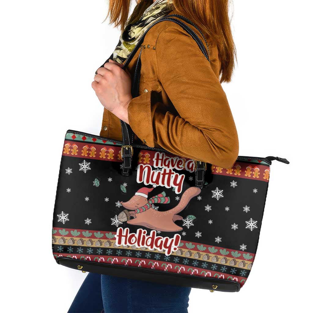 Have A Nutty Holiday Christmas Leather Tote Bag Xmas Holiday Patterns - Wonder Print Shop