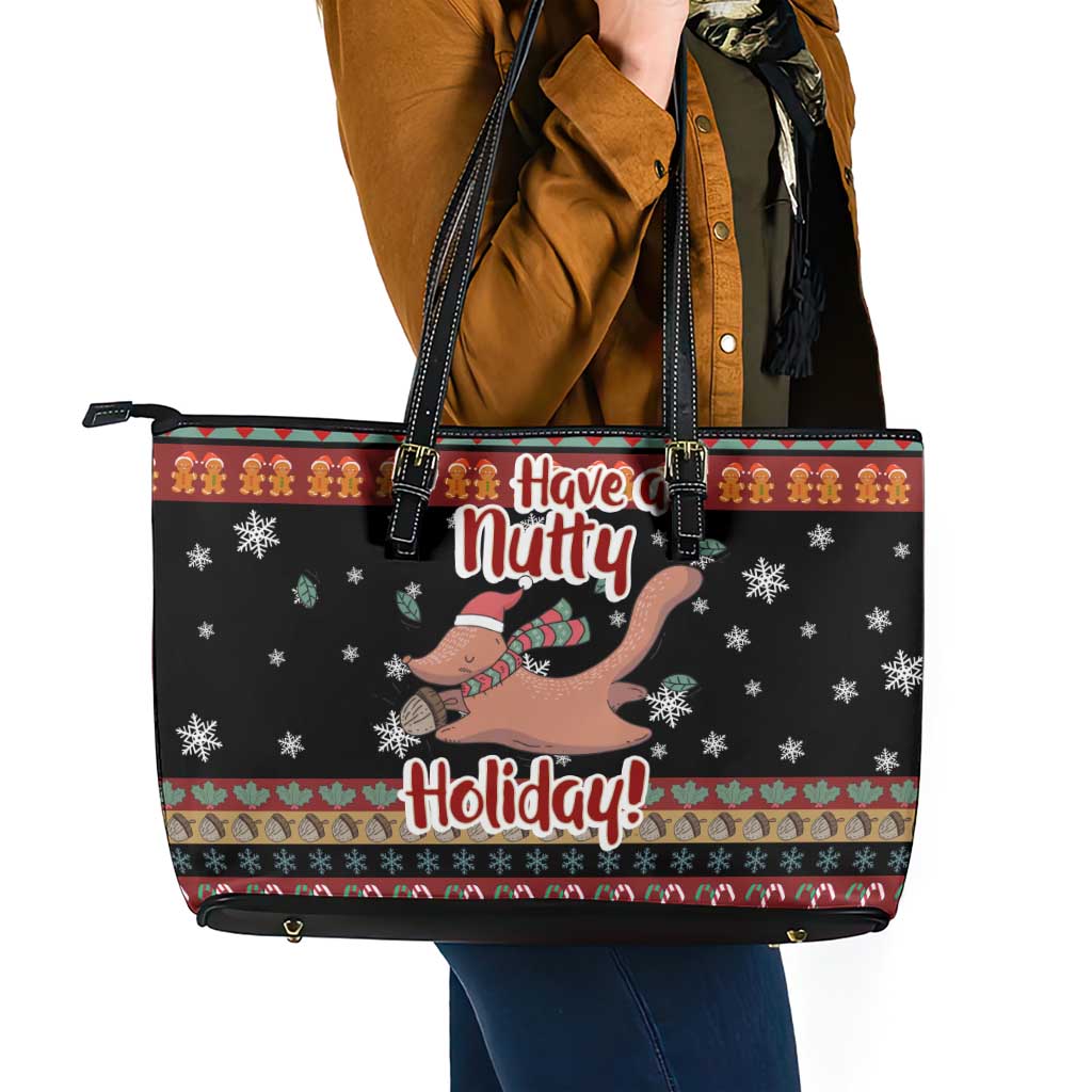 Have A Nutty Holiday Christmas Leather Tote Bag Xmas Holiday Patterns - Wonder Print Shop