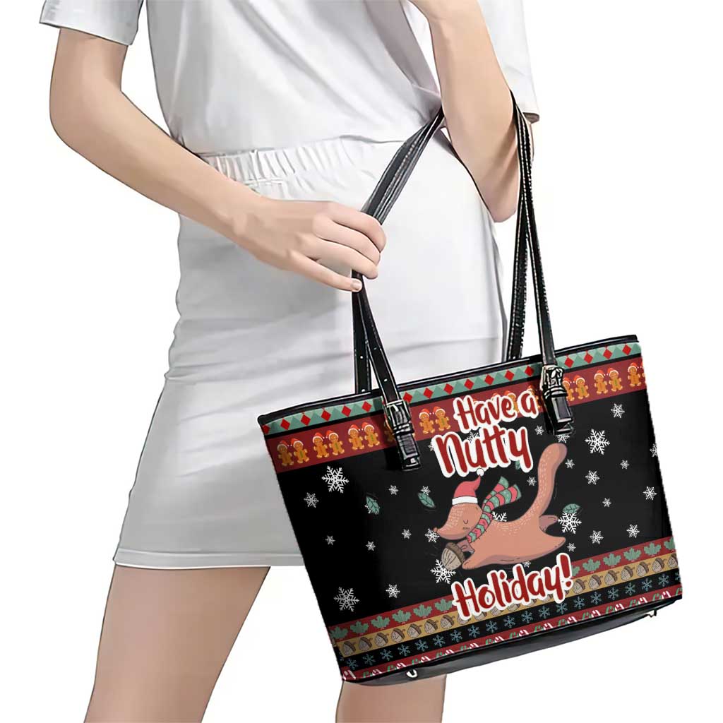 Have A Nutty Holiday Christmas Leather Tote Bag Xmas Holiday Patterns - Wonder Print Shop