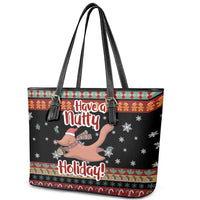 Have A Nutty Holiday Christmas Leather Tote Bag Xmas Holiday Patterns - Wonder Print Shop