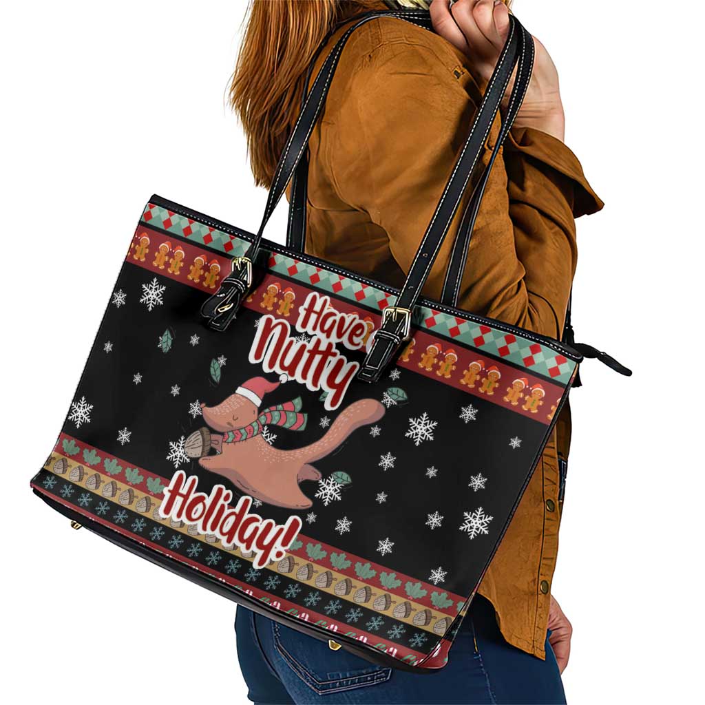 Have A Nutty Holiday Christmas Leather Tote Bag Xmas Holiday Patterns - Wonder Print Shop