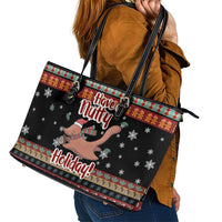 Have A Nutty Holiday Christmas Leather Tote Bag Xmas Holiday Patterns - Wonder Print Shop
