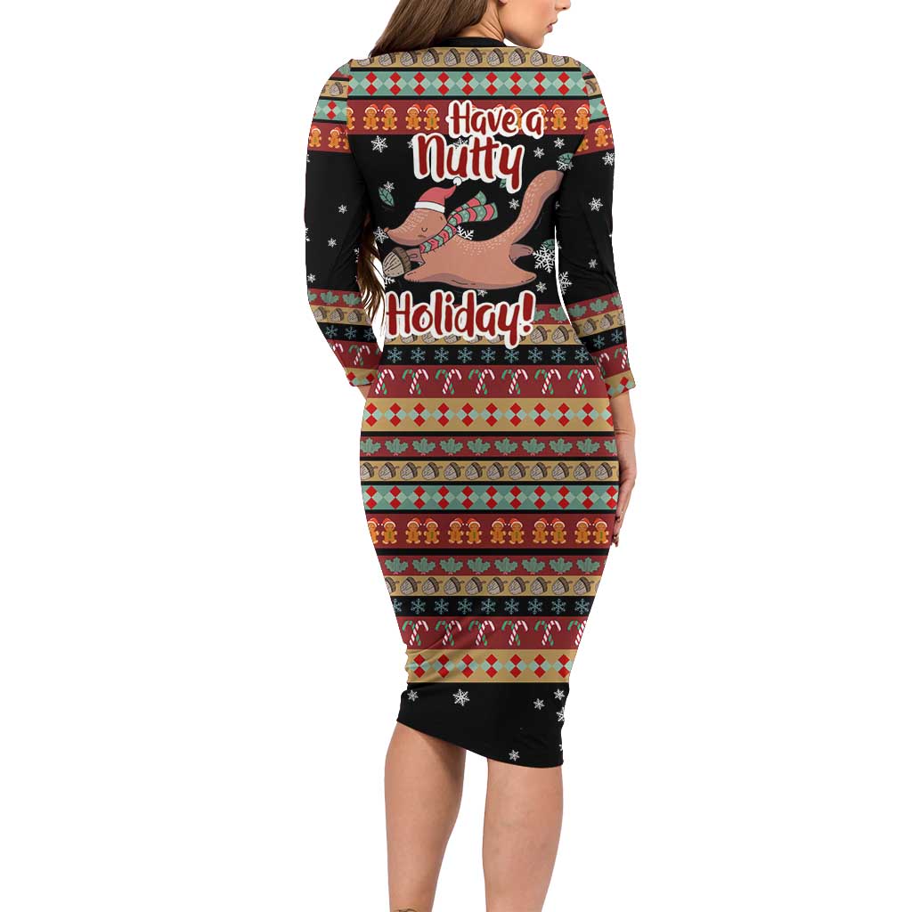 Have A Nutty Holiday Christmas Long Sleeve Bodycon Dress Xmas Holiday Patterns - Wonder Print Shop