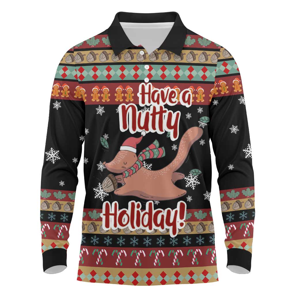 Have A Nutty Holiday Christmas Long Sleeve Polo Shirt Xmas Holiday Patterns - Wonder Print Shop