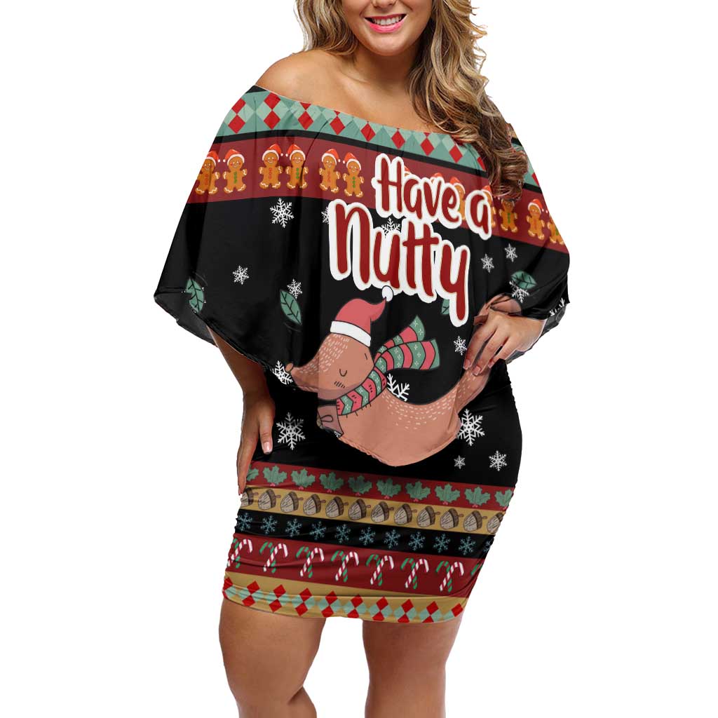Have A Nutty Holiday Christmas Off Shoulder Short Dress Xmas Holiday Patterns - Wonder Print Shop