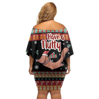 Have A Nutty Holiday Christmas Off Shoulder Short Dress Xmas Holiday Patterns - Wonder Print Shop
