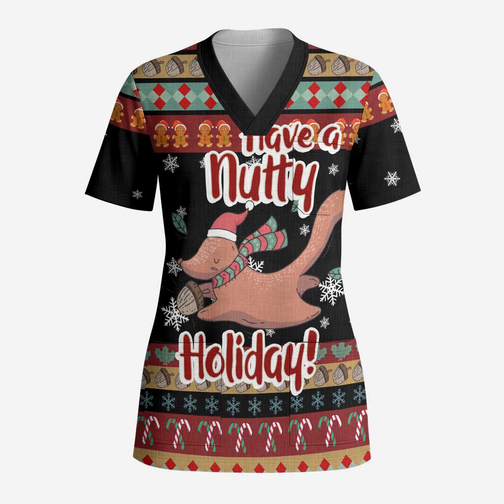 Have A Nutty Holiday Christmas Scrub Top Xmas Holiday Patterns - Wonder Print Shop