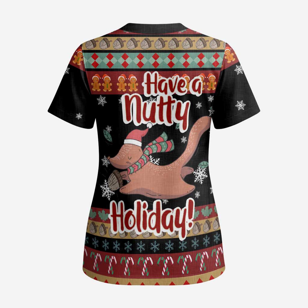 Have A Nutty Holiday Christmas Scrub Top Xmas Holiday Patterns - Wonder Print Shop