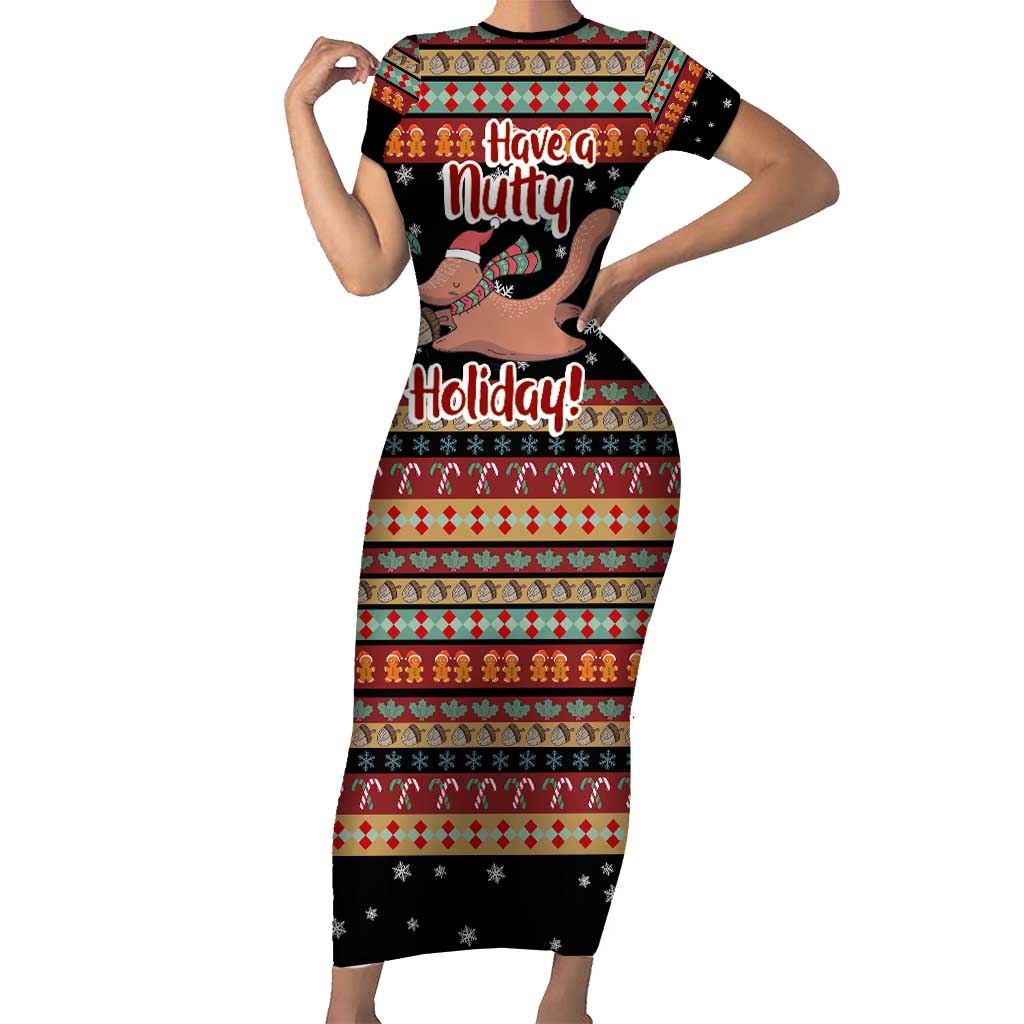 Have A Nutty Holiday Christmas Short Sleeve Bodycon Dress Xmas Holiday Patterns - Wonder Print Shop