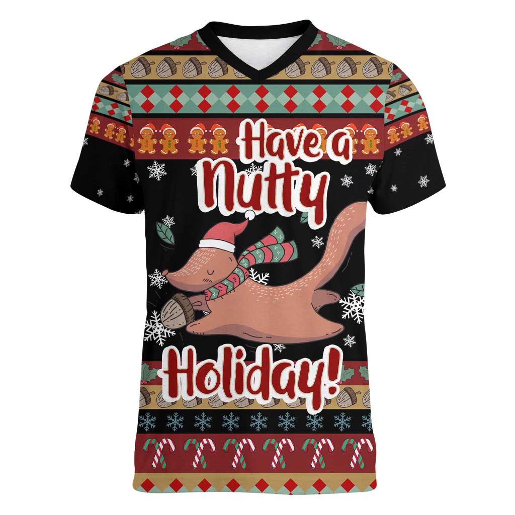 Have A Nutty Holiday Christmas Women V-Neck T-Shirt Xmas Holiday Patterns - Wonder Print Shop