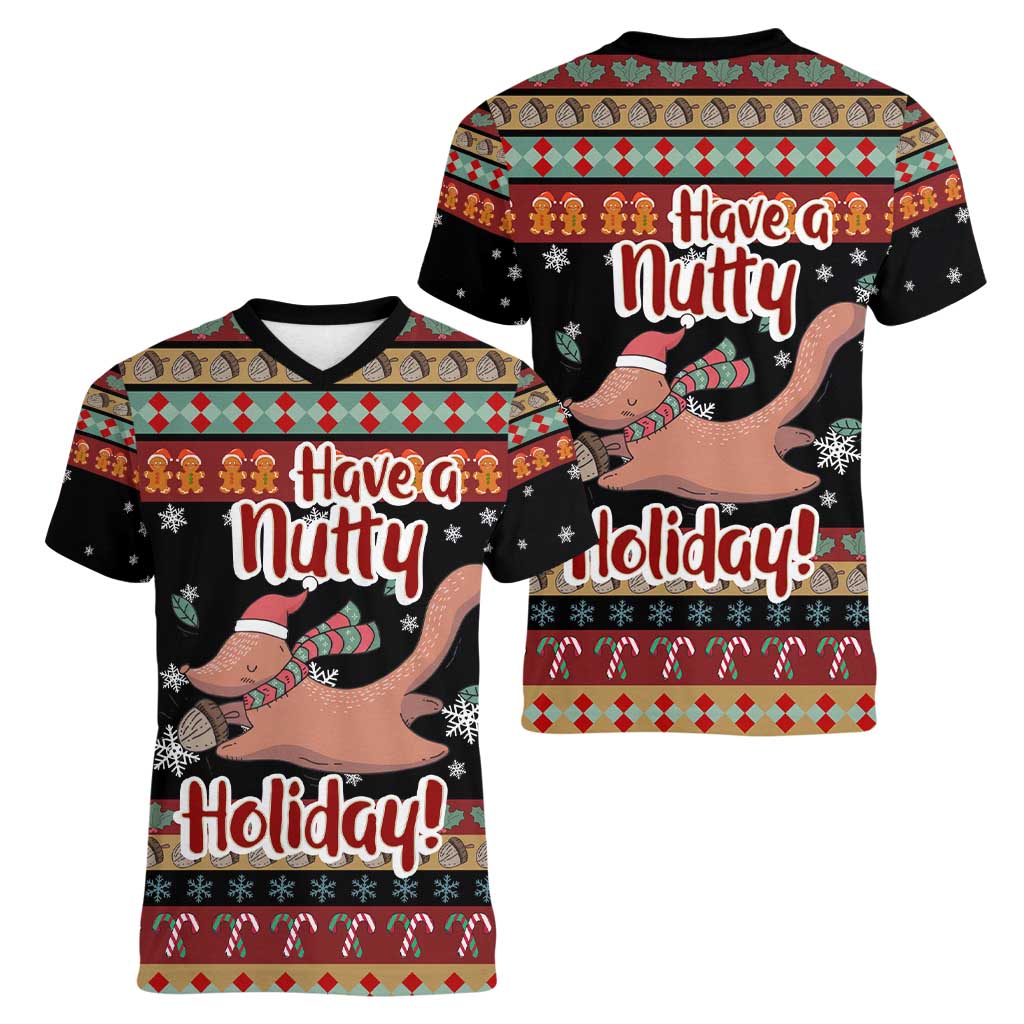Have A Nutty Holiday Christmas Women V-Neck T-Shirt Xmas Holiday Patterns - Wonder Print Shop