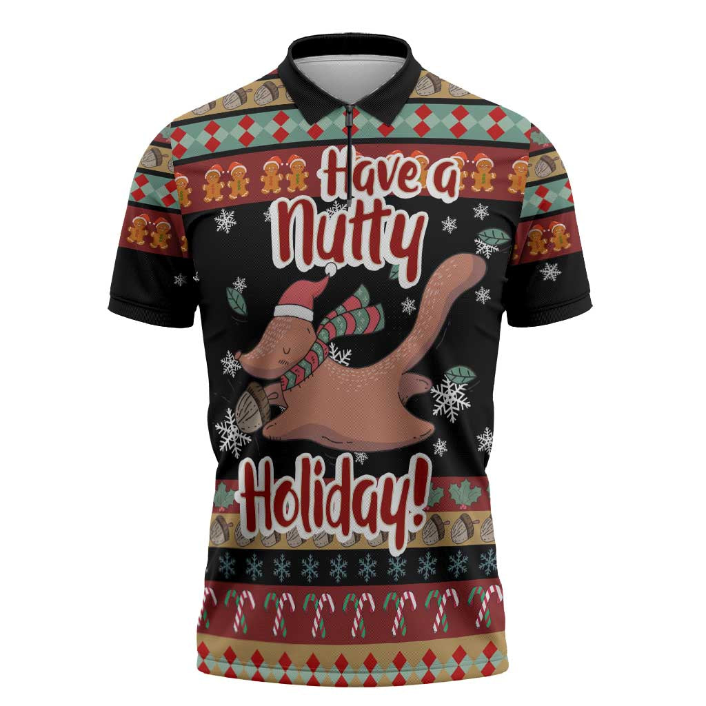 Have A Nutty Holiday Christmas Zipper Polo Shirt Xmas Holiday Patterns - Wonder Print Shop