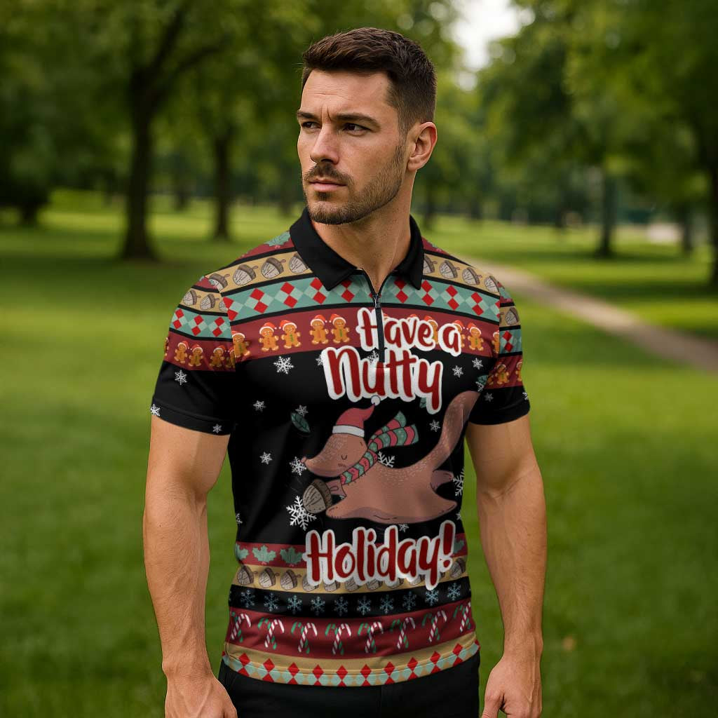 Have A Nutty Holiday Christmas Zipper Polo Shirt Xmas Holiday Patterns - Wonder Print Shop