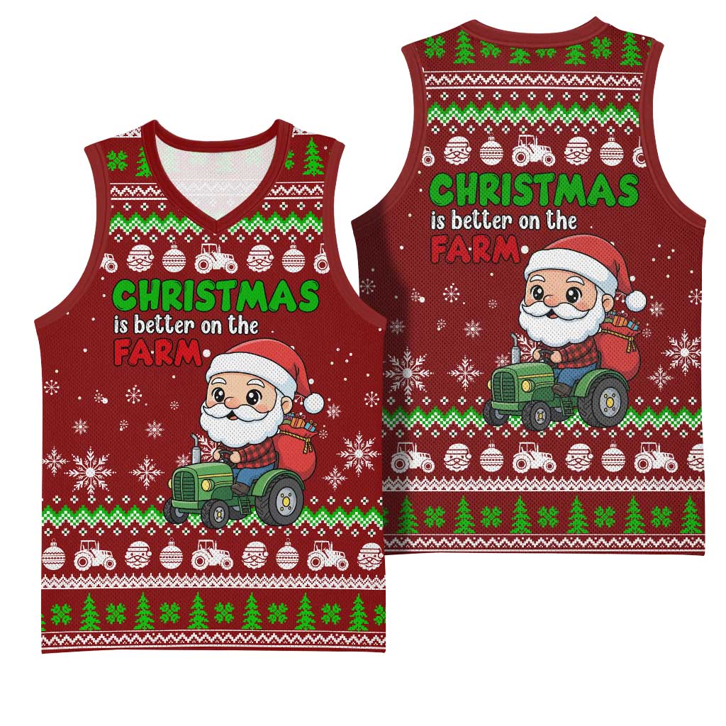 Tractor Santa Christmas Basketball Jersey Xmas Holiday Patterns - Wonder Print Shop