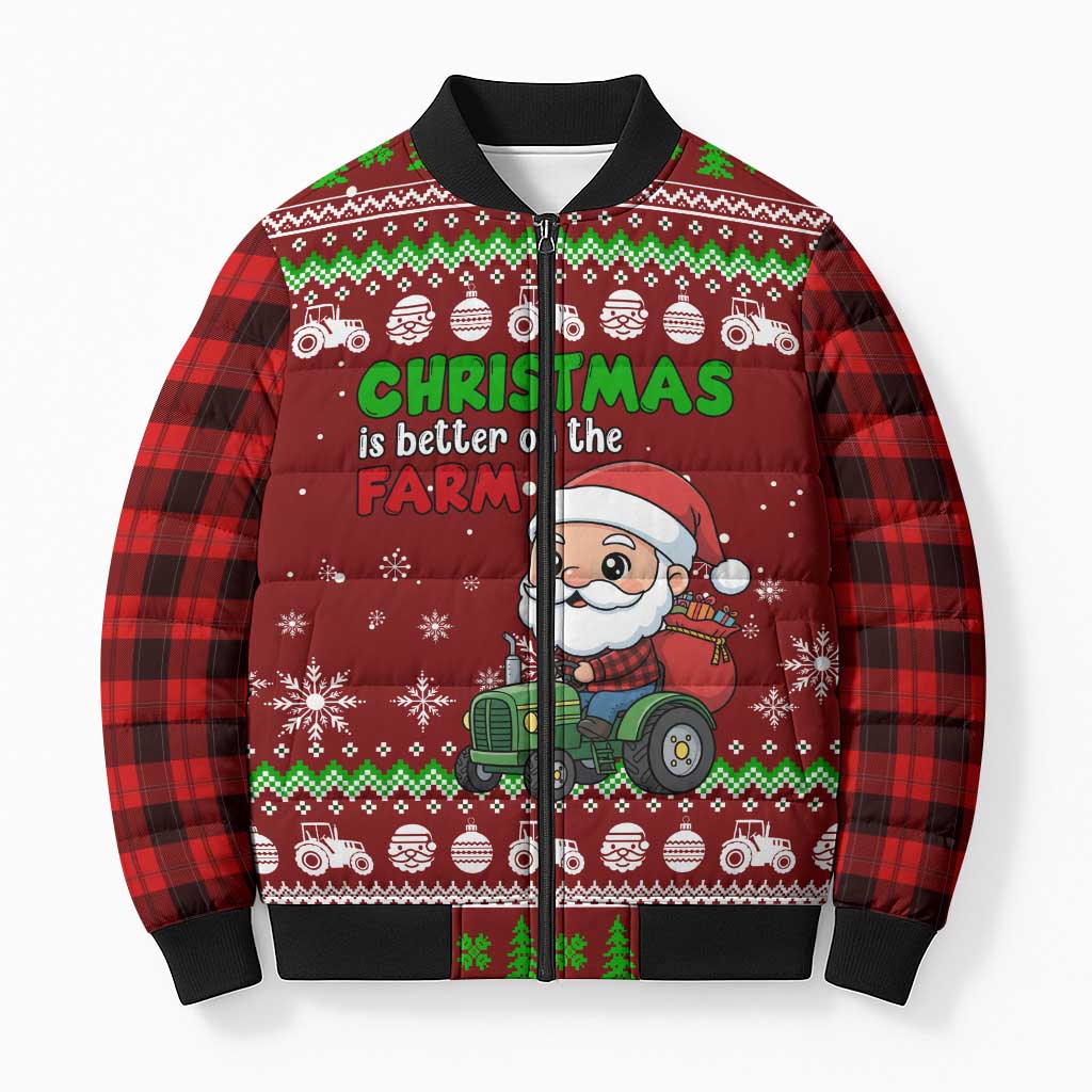 Tractor Santa Christmas Bomber Puffer Jacket Xmas Holiday Patterns - Wonder Print Shop