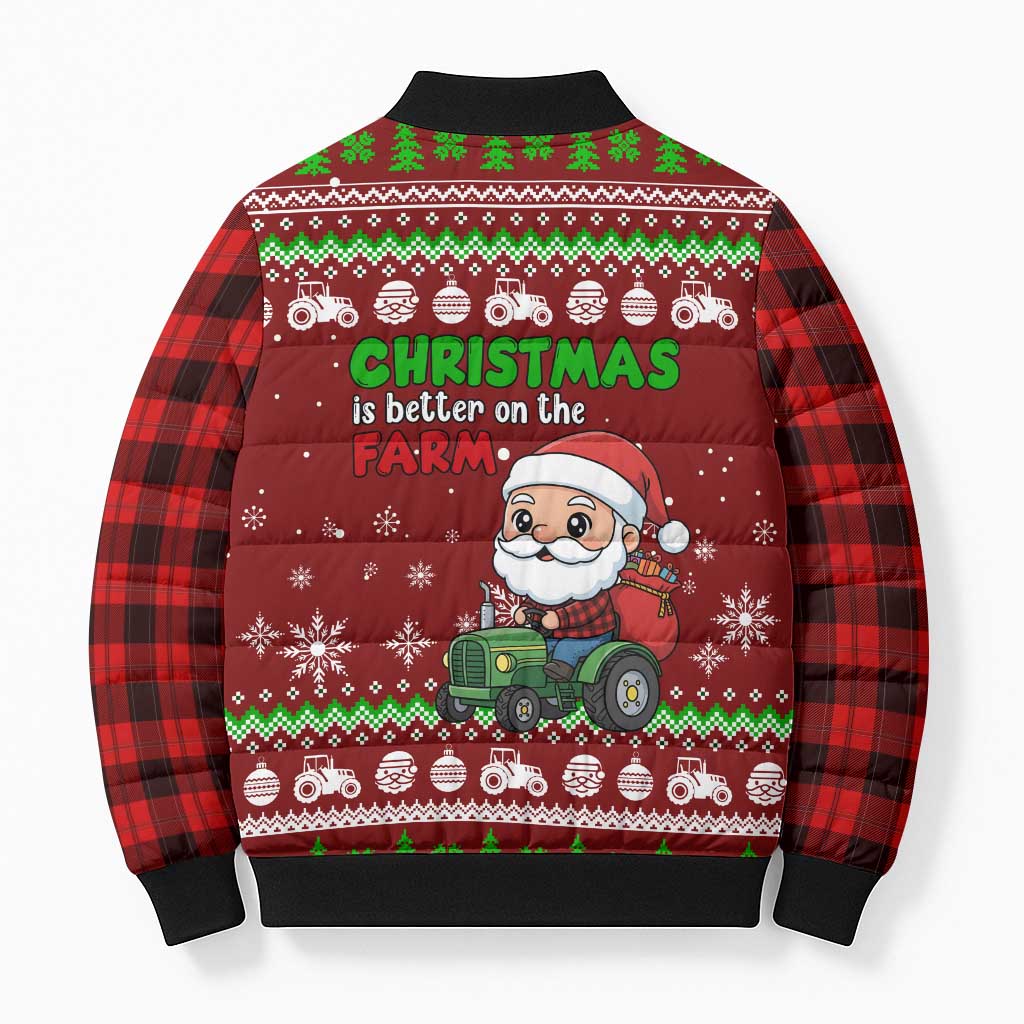 Tractor Santa Christmas Bomber Puffer Jacket Xmas Holiday Patterns - Wonder Print Shop