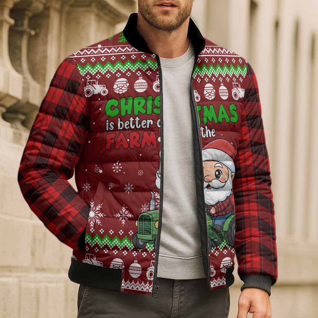 Tractor Santa Christmas Bomber Puffer Jacket Xmas Holiday Patterns - Wonder Print Shop