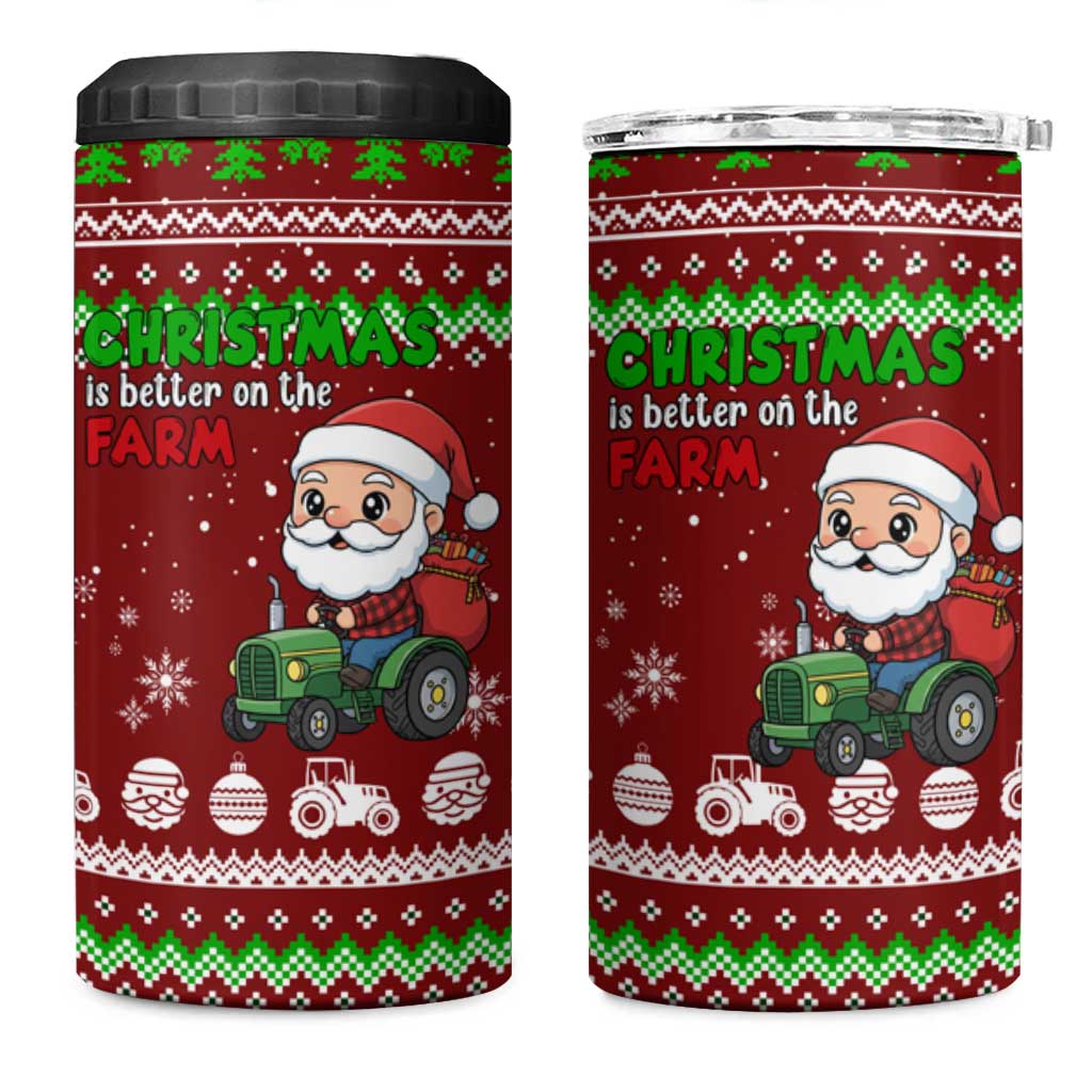 Tractor Santa Christmas 4 in 1 Can Cooler Tumbler Xmas Holiday Patterns - Wonder Print Shop