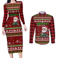 Tractor Santa Christmas Couples Matching Long Sleeve Bodycon Dress and Long Sleeve Button Shirt Xmas Holiday Patterns - Wonder Print Shop