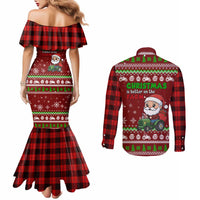 Tractor Santa Christmas Couples Matching Mermaid Dress and Long Sleeve Button Shirt Xmas Holiday Patterns - Wonder Print Shop