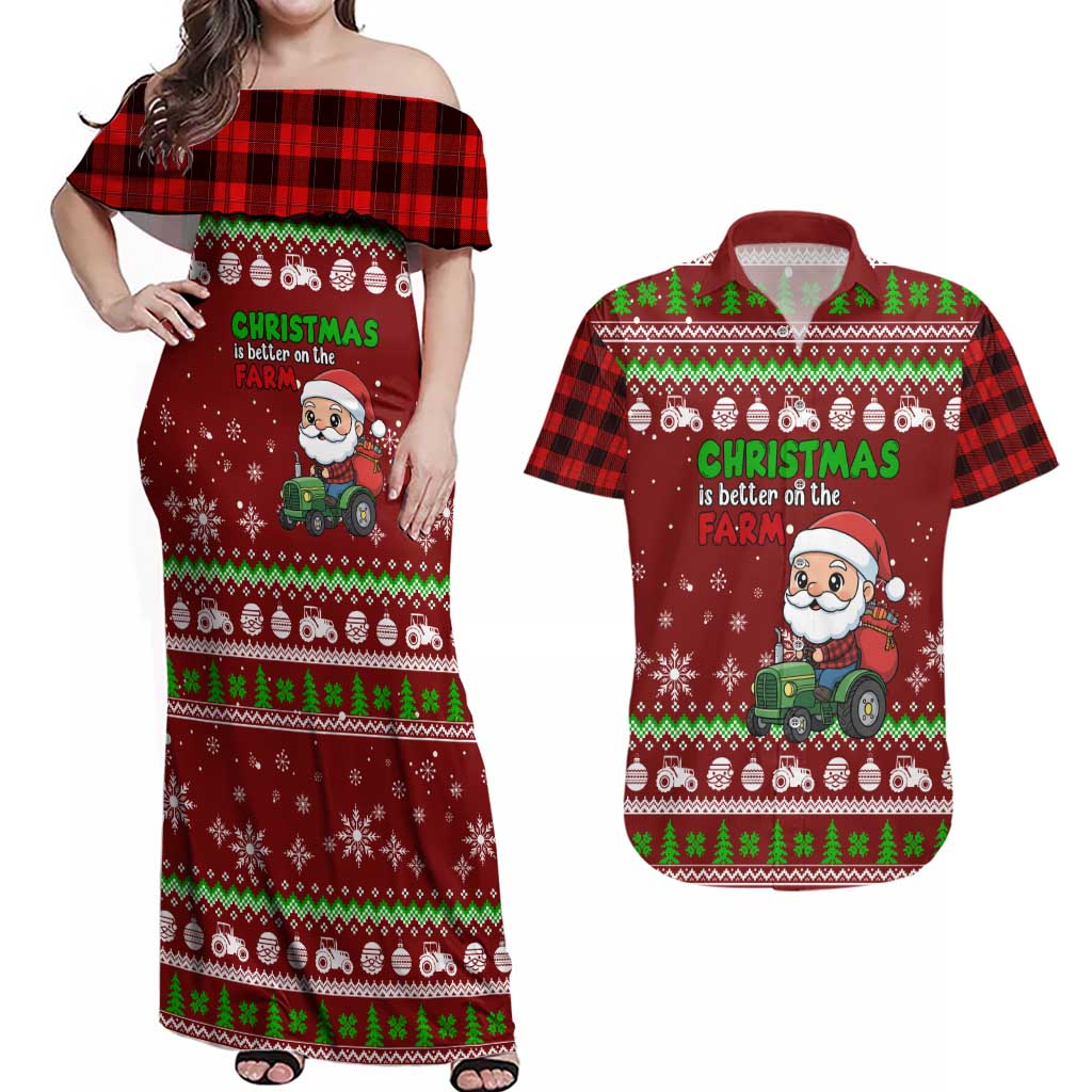 Tractor Santa Christmas Couples Matching Off Shoulder Maxi Dress and Hawaiian Shirt Xmas Holiday Patterns - Wonder Print Shop