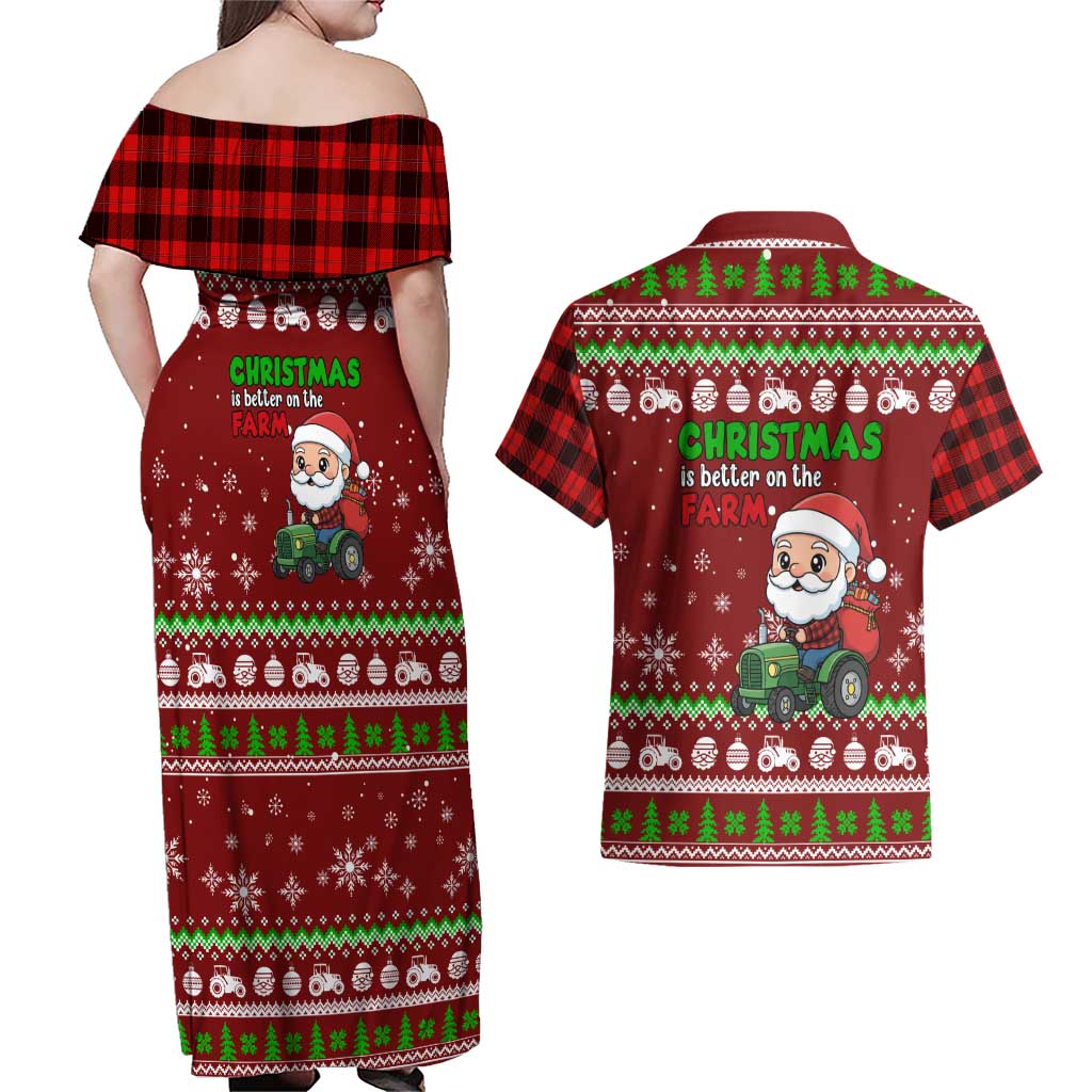 Tractor Santa Christmas Couples Matching Off Shoulder Maxi Dress and Hawaiian Shirt Xmas Holiday Patterns - Wonder Print Shop