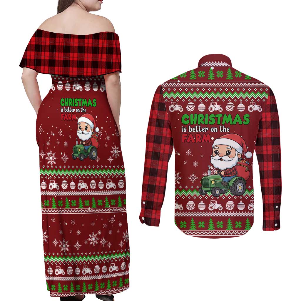 Tractor Santa Christmas Couples Matching Off Shoulder Maxi Dress and Long Sleeve Button Shirt Xmas Holiday Patterns - Wonder Print Shop