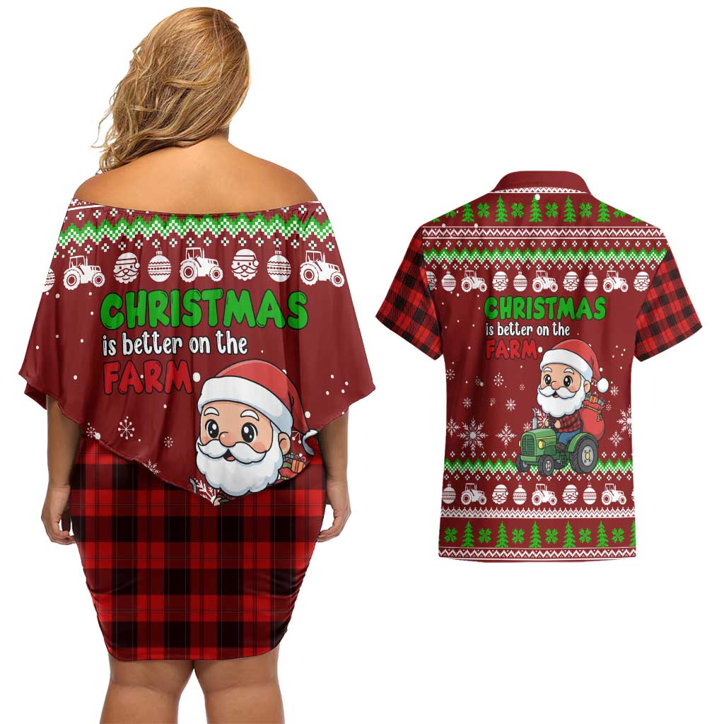 Tractor Santa Christmas Couples Matching Off Shoulder Short Dress and Hawaiian Shirt Xmas Holiday Patterns - Wonder Print Shop