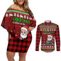 Tractor Santa Christmas Couples Matching Off Shoulder Short Dress and Long Sleeve Button Shirt Xmas Holiday Patterns - Wonder Print Shop