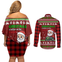 Tractor Santa Christmas Couples Matching Off Shoulder Short Dress and Long Sleeve Button Shirt Xmas Holiday Patterns - Wonder Print Shop