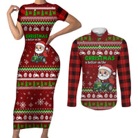 Tractor Santa Christmas Couples Matching Short Sleeve Bodycon Dress and Long Sleeve Button Shirt Xmas Holiday Patterns - Wonder Print Shop