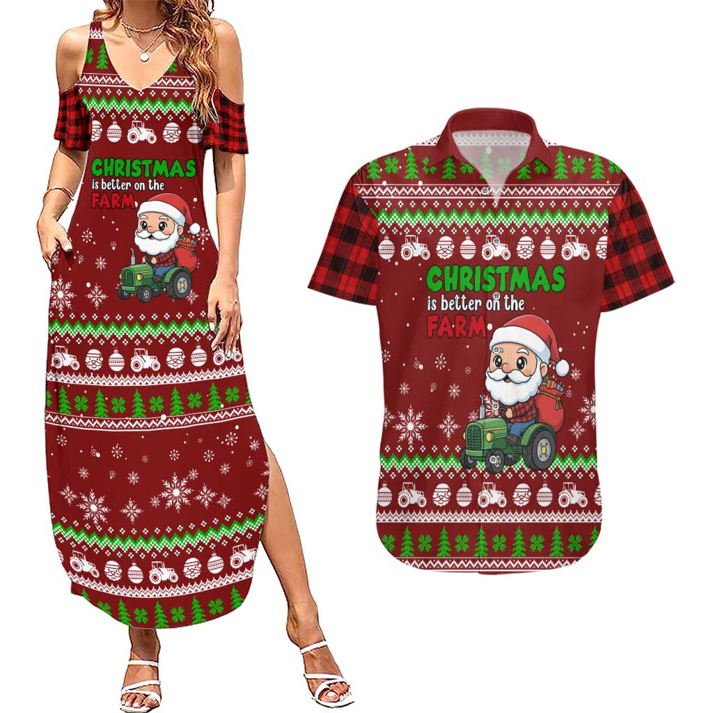 Tractor Santa Christmas Couples Matching Summer Maxi Dress and Hawaiian Shirt Xmas Holiday Patterns - Wonder Print Shop