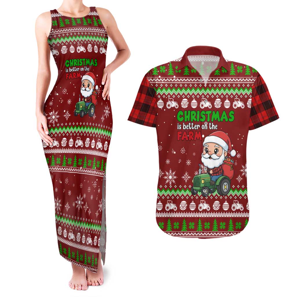 Tractor Santa Christmas Couples Matching Tank Maxi Dress and Hawaiian Shirt Xmas Holiday Patterns - Wonder Print Shop
