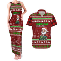 Tractor Santa Christmas Couples Matching Tank Maxi Dress and Hawaiian Shirt Xmas Holiday Patterns - Wonder Print Shop