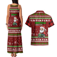 Tractor Santa Christmas Couples Matching Tank Maxi Dress and Hawaiian Shirt Xmas Holiday Patterns - Wonder Print Shop