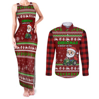 Tractor Santa Christmas Couples Matching Tank Maxi Dress and Long Sleeve Button Shirt Xmas Holiday Patterns - Wonder Print Shop