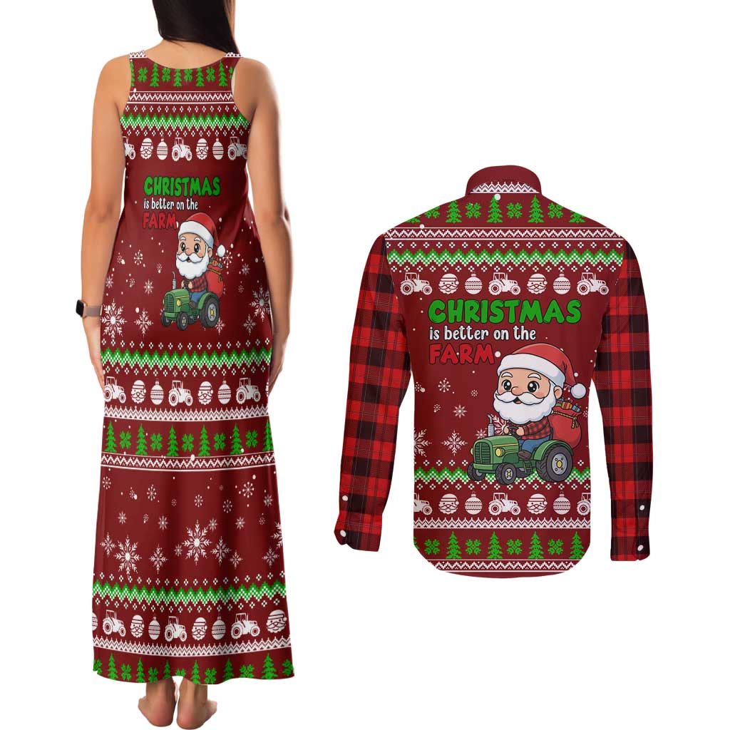 Tractor Santa Christmas Couples Matching Tank Maxi Dress and Long Sleeve Button Shirt Xmas Holiday Patterns - Wonder Print Shop