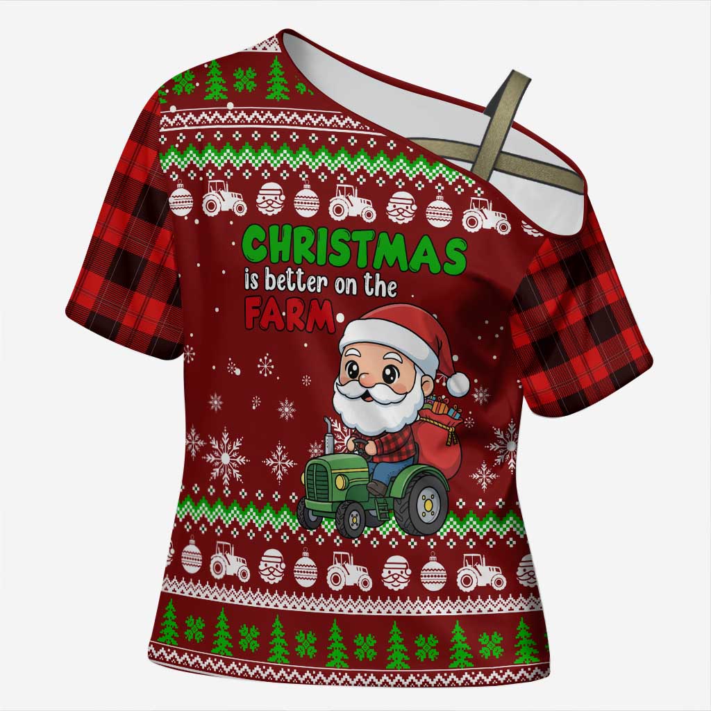 Tractor Santa Christmas Cross Shoulder Shirt Xmas Holiday Patterns - Wonder Print Shop
