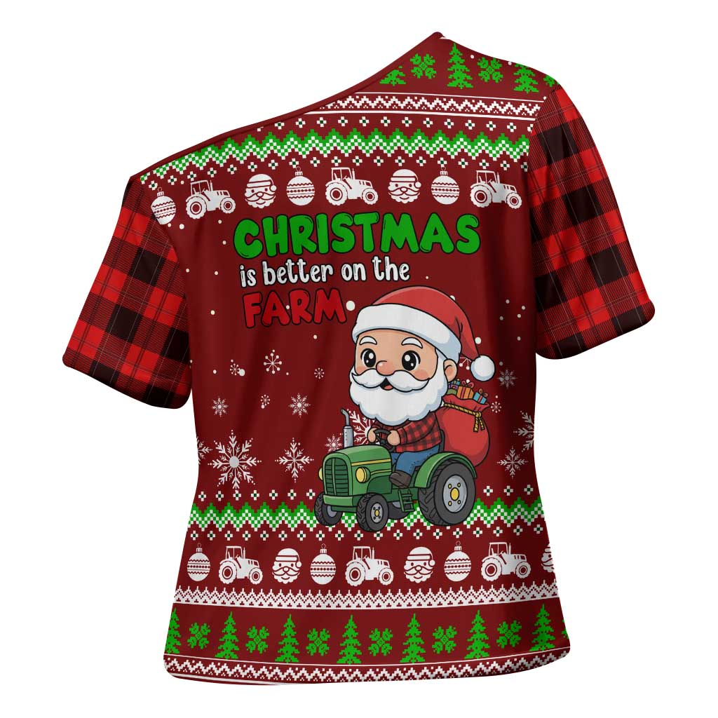 Tractor Santa Christmas Cross Shoulder Shirt Xmas Holiday Patterns - Wonder Print Shop