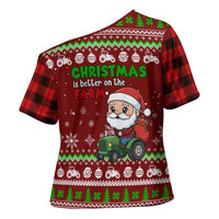 Tractor Santa Christmas Cross Shoulder Shirt Xmas Holiday Patterns - Wonder Print Shop