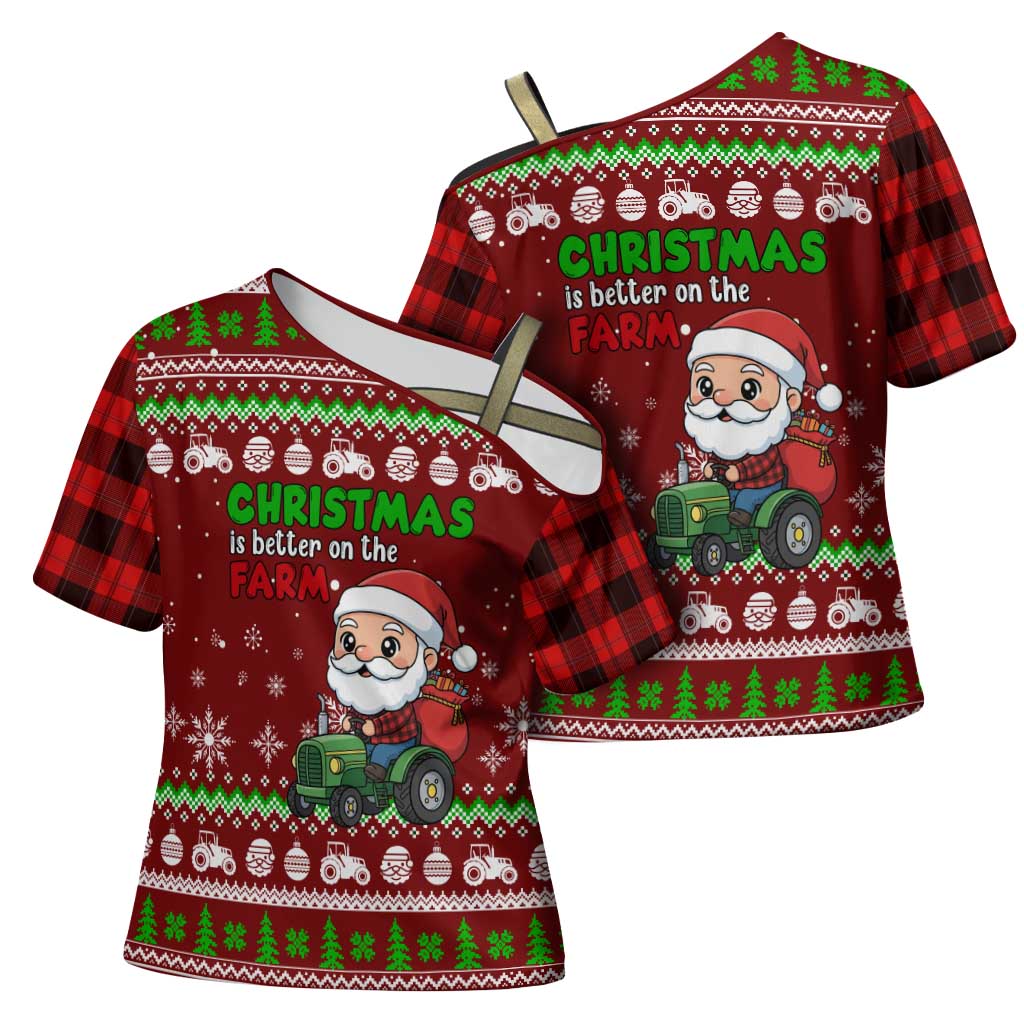Tractor Santa Christmas Cross Shoulder Shirt Xmas Holiday Patterns - Wonder Print Shop