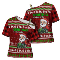Tractor Santa Christmas Cross Shoulder Shirt Xmas Holiday Patterns - Wonder Print Shop