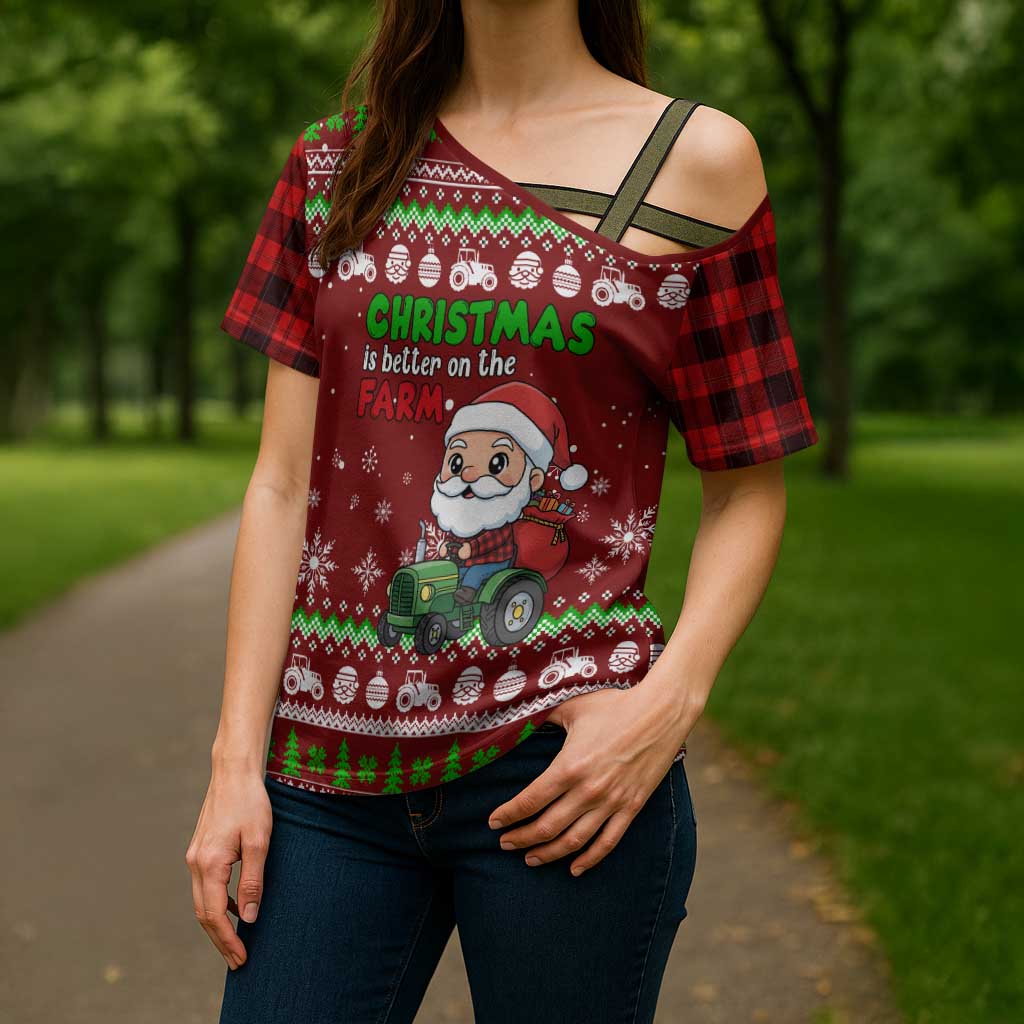 Tractor Santa Christmas Cross Shoulder Shirt Xmas Holiday Patterns - Wonder Print Shop