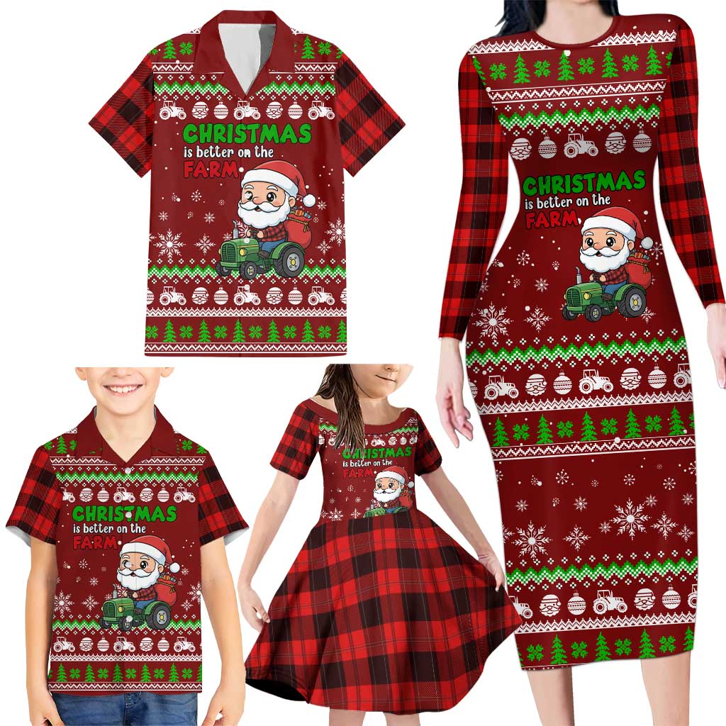 Tractor Santa Christmas Family Matching Long Sleeve Bodycon Dress and Hawaiian Shirt Xmas Holiday Patterns - Wonder Print Shop