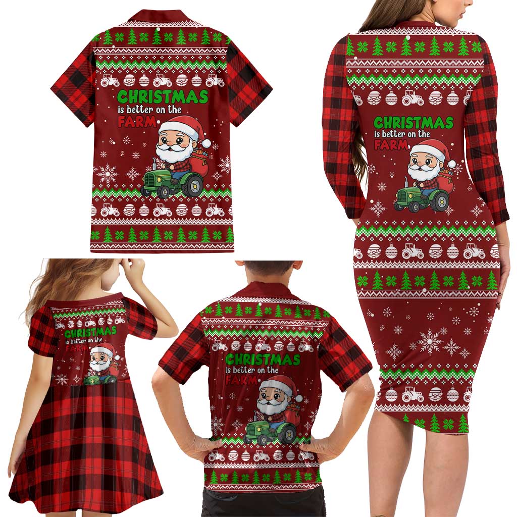 Tractor Santa Christmas Family Matching Long Sleeve Bodycon Dress and Hawaiian Shirt Xmas Holiday Patterns - Wonder Print Shop