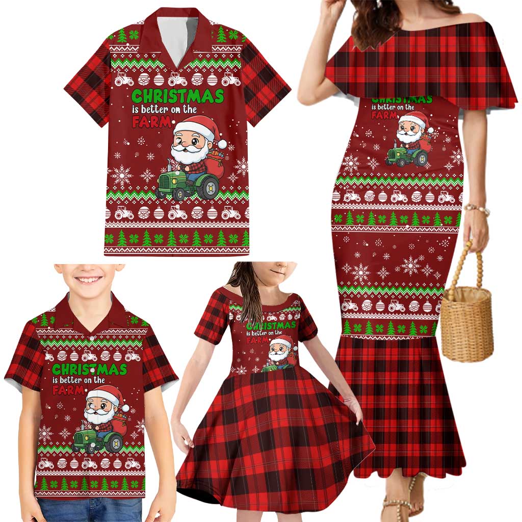Tractor Santa Christmas Family Matching Mermaid Dress and Hawaiian Shirt Xmas Holiday Patterns - Wonder Print Shop