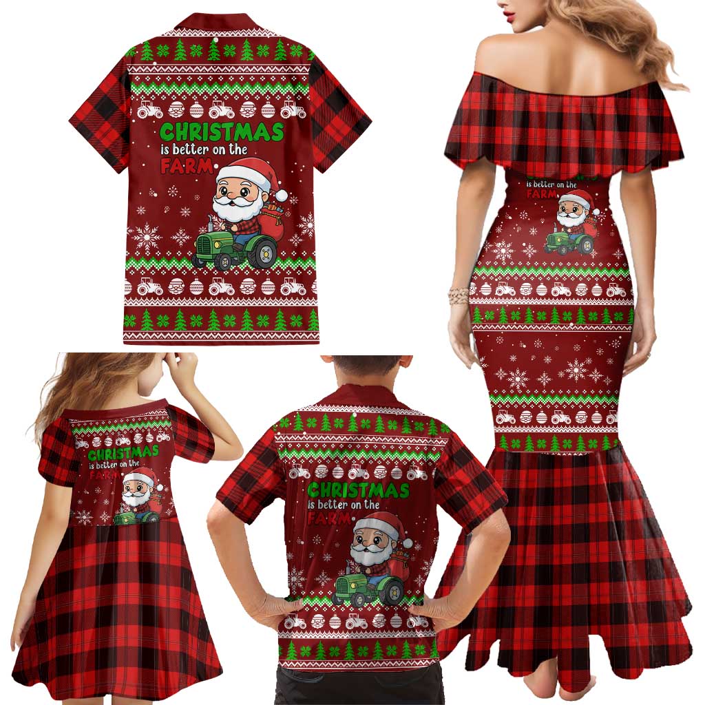 Tractor Santa Christmas Family Matching Mermaid Dress and Hawaiian Shirt Xmas Holiday Patterns - Wonder Print Shop